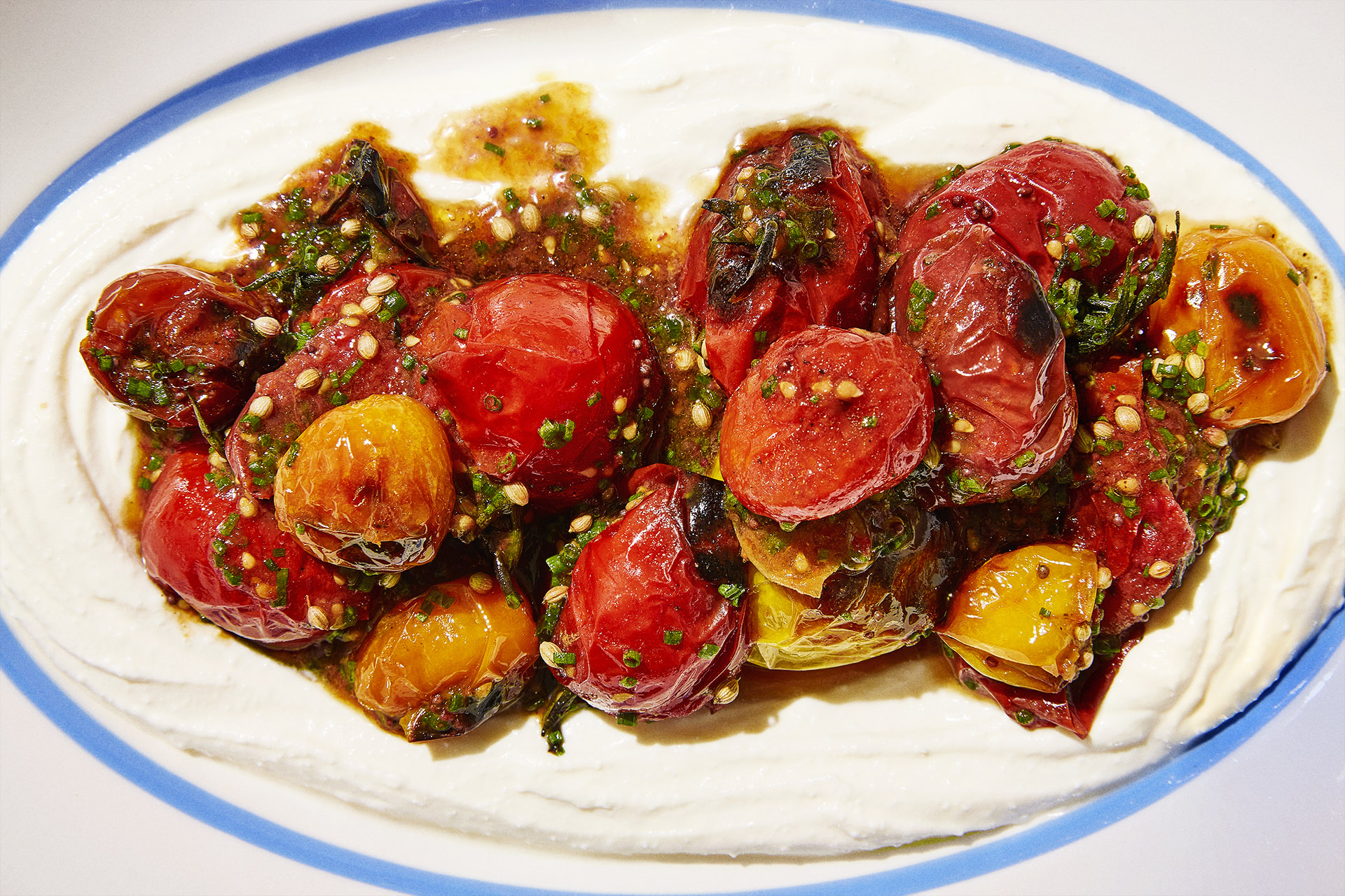 heks T Vanære Grillede tomater på feta creme - Planetarisk kogebog